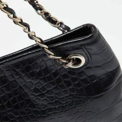 Pre Owned DKNY Black Croc Embossed Leather Shoulder Bag