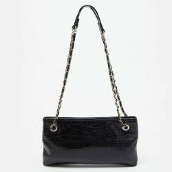 Pre Owned DKNY Black Croc Embossed Leather Shoulder Bag