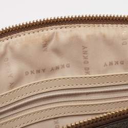 Dkny Khaki Brown/Green Monogram Coated Canvas and Leather Padlock Charm Satchel