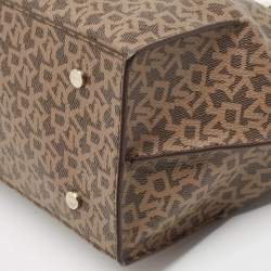 Dkny Khaki Brown/Green Monogram Coated Canvas and Leather Padlock Charm Satchel