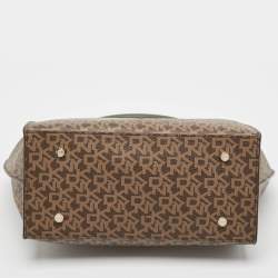 Dkny Khaki Brown/Green Monogram Coated Canvas and Leather Padlock Charm Satchel