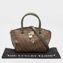 Dkny Khaki Brown/Green Monogram Coated Canvas and Leather Padlock Charm Satchel