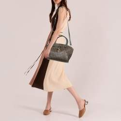 Dkny Khaki Brown/Green Monogram Coated Canvas and Leather Padlock Charm Satchel