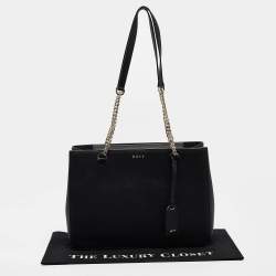 Pre Owned Dkny Black Leather Bryant Park Chain Tote