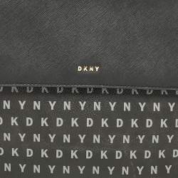 DKNY Black Signature Coated Canvas and Leather Flap Top Handle Bag