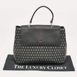 DKNY Black Signature Coated Canvas and Leather Flap Top Handle Bag