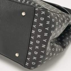 DKNY Black Signature Coated Canvas and Leather Flap Top Handle Bag