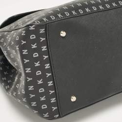 DKNY Black Signature Coated Canvas and Leather Flap Top Handle Bag