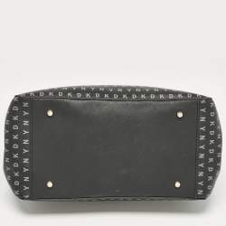 DKNY Black Signature Coated Canvas and Leather Flap Top Handle Bag
