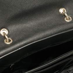 DKNY Black Signature Coated Canvas and Leather Flap Top Handle Bag