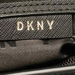 DKNY Black Signature Coated Canvas and Leather Flap Top Handle Bag