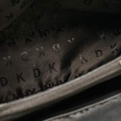 DKNY Black Signature Coated Canvas and Leather Flap Top Handle Bag