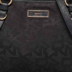 Pre Owned DKNY Black Signature Canvas and Leather Tote
