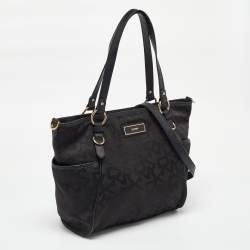 Pre Owned DKNY Black Signature Canvas and Leather Tote