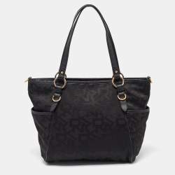 Pre Owned DKNY Black Signature Canvas and Leather Tote