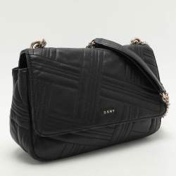 Dkny Black Leather Allen Flap Shoulder Bag