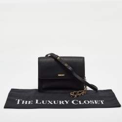 DKNY Black Saffiano Leather Flap Chain Shoulder Bag