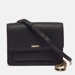 DKNY Black Saffiano Leather Flap Chain Shoulder Bag