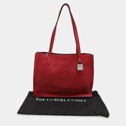 Dkny Red Leather Logo Embossed Tote