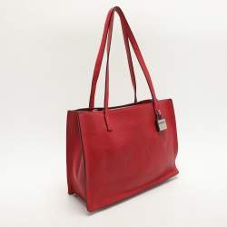 Dkny Red Leather Logo Embossed Tote