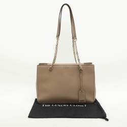 DKNY Beige Leather Bryant Park Chain Tote