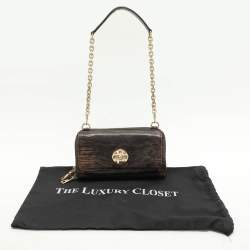 Dkny Brown Lizard Embossed Leather Chain Clutch