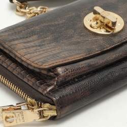 Dkny Brown Lizard Embossed Leather Chain Clutch