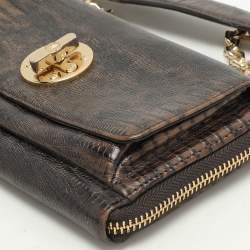 Dkny Brown Lizard Embossed Leather Chain Clutch