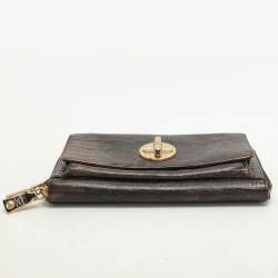Dkny Brown Lizard Embossed Leather Chain Clutch