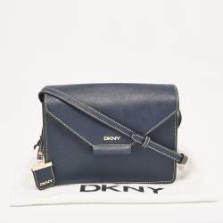Pre Owned DKNY Navy Blue Saffiano Leather Envelope Flap Shoulder Bag