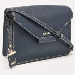 Pre Owned DKNY Navy Blue Saffiano Leather Envelope Flap Shoulder Bag