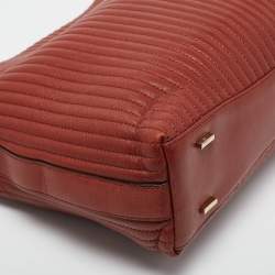 Pre Owned DKNY Brick Red Leather Pinstripe Gansevoort Tote