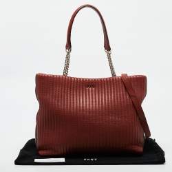 Pre Owned DKNY Brick Red Leather Pinstripe Gansevoort Tote