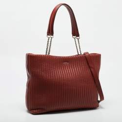 Pre Owned DKNY Brick Red Leather Pinstripe Gansevoort Tote