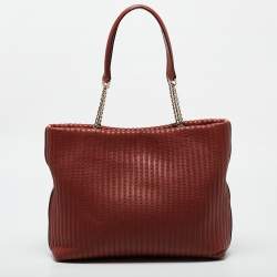 Pre Owned DKNY Brick Red Leather Pinstripe Gansevoort Tote