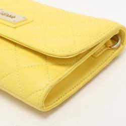 Pre Owned Dkny Yellow Quilted Leather Flap Shoulder Bag