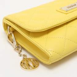 Pre Owned Dkny Yellow Quilted Leather Flap Shoulder Bag