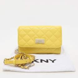 Pre Owned Dkny Yellow Quilted Leather Flap Shoulder Bag