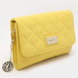 Pre Owned Dkny Yellow Quilted Leather Flap Shoulder Bag