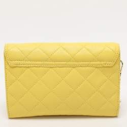 Pre Owned Dkny Yellow Quilted Leather Flap Shoulder Bag