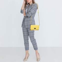 Pre Owned Dkny Yellow Quilted Leather Flap Shoulder Bag