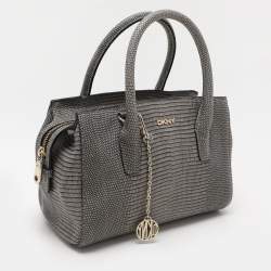 DKNY Grey Lizard Embossed Leather Satchel