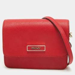 Dkny Red Leather Mini Flap Crossbody Bag