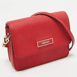 Dkny Red Leather Mini Flap Crossbody Bag