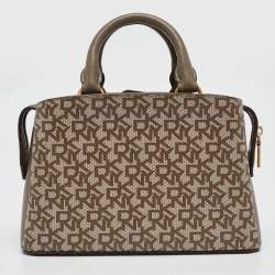 Pre Owned DKNY Taupe Signature Coated Canvas and Leather Satchel