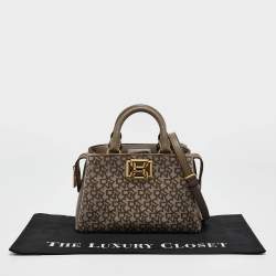 Pre Owned DKNY Taupe Signature Coated Canvas and Leather Satchel