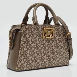 Pre Owned DKNY Taupe Signature Coated Canvas and Leather Satchel