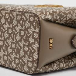 Pre Owned DKNY Taupe Signature Coated Canvas and Leather Satchel