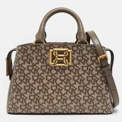 Pre Owned DKNY Taupe Signature Coated Canvas and Leather Satchel