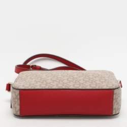 Dkny Beige/Red Signature Coated Canvas and Leather Crossbody Bag